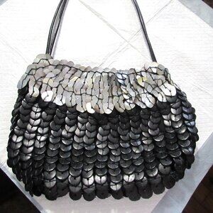 CHICO'S Black & Silver Shell Purse or Bag With Cotton Lining
